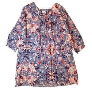 Old Navy Blue Pink Purple Floral Paisley‎ Dress 3/4 Sleeve Boho Swing Western